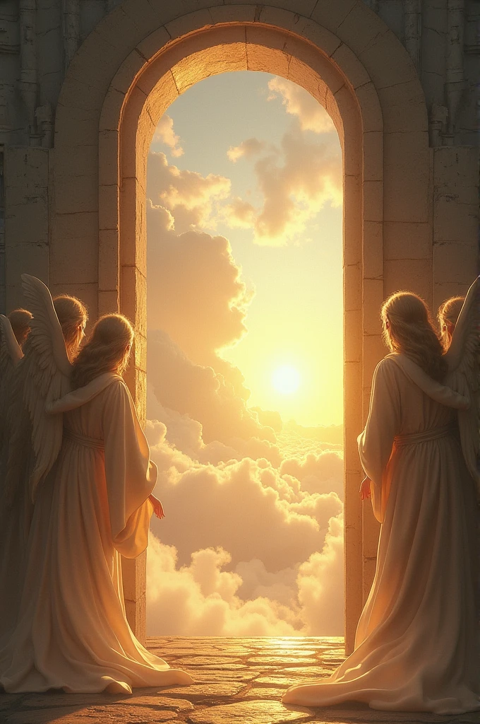 angels guarding the open door of God's heaven.