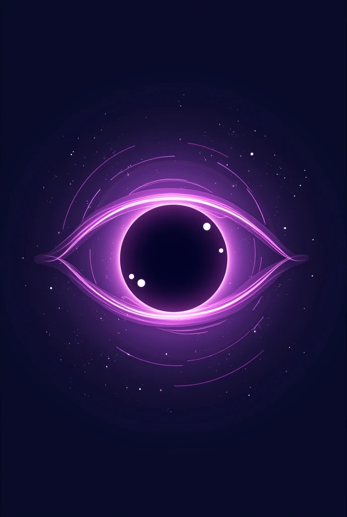 The icon could be a stylized image of an eye., but instead of a normal pupil there is a black hole, surrounded by a glowing purple aura. There are small stars or particles around the eye, creating the effect of a rotating galaxy.