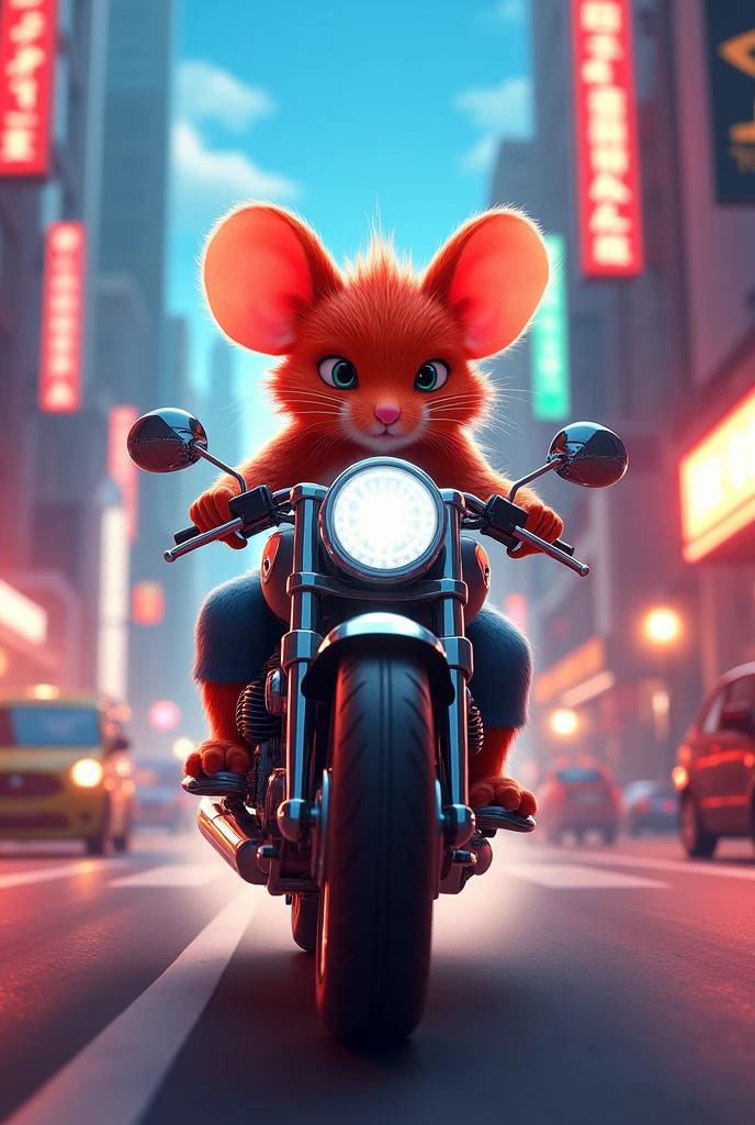 Red mouse with motorbike