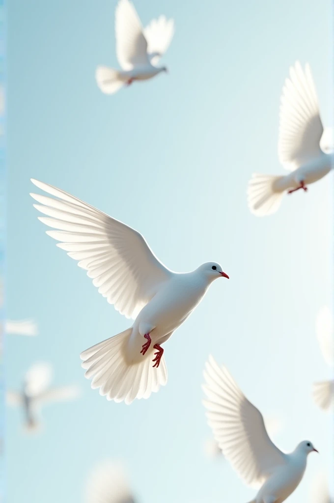 White doves flying without a bottom