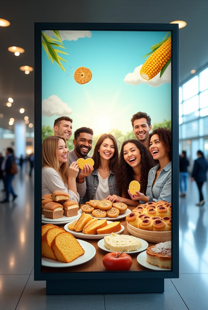 Create a background image for an airport billboard to promote gluten-free corn flours