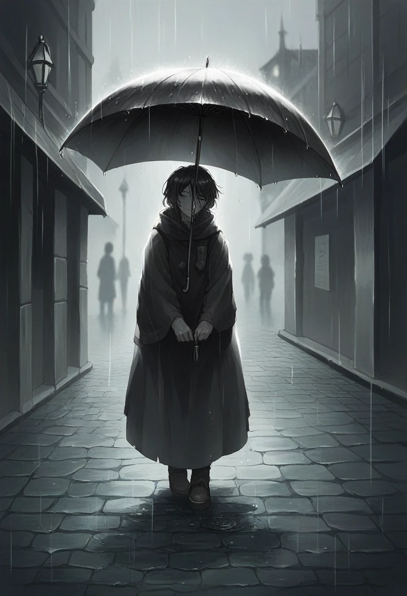 Here's a refined prompt that includes your preferences:
"A nighttime scene set during the rainy season. The image is mostly in black and white, but the focus is on a beautiful girl, who stands out in vibrant color. She is holding a large black umbrella, which shields her from the rain. The rest of the scene, including the wet cobblestone street, dim streetlights, and blurred background, remains in soft, muted tones to enhance the contrast. The rain falls gently, creating a serene and nostalgic atmosphere, with the girl’s colorful presence as the focal point, making the image both gorgeous and striking."