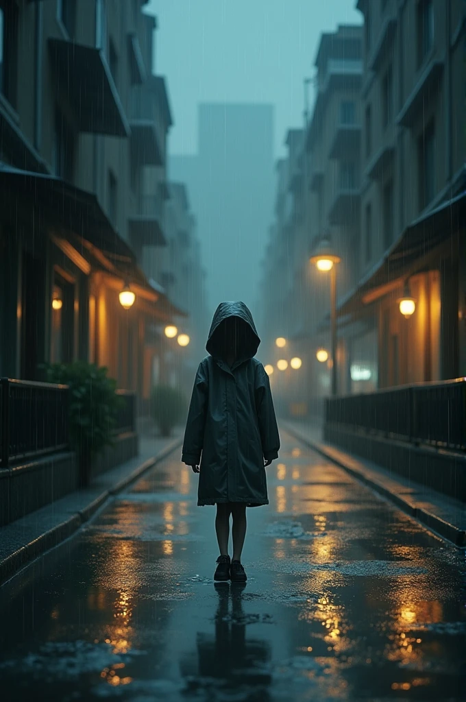 A girl walking on rain