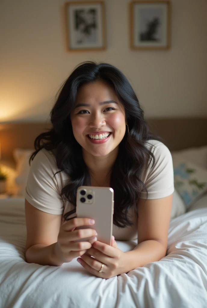 Chubby filipina on top of the bes doing selfie