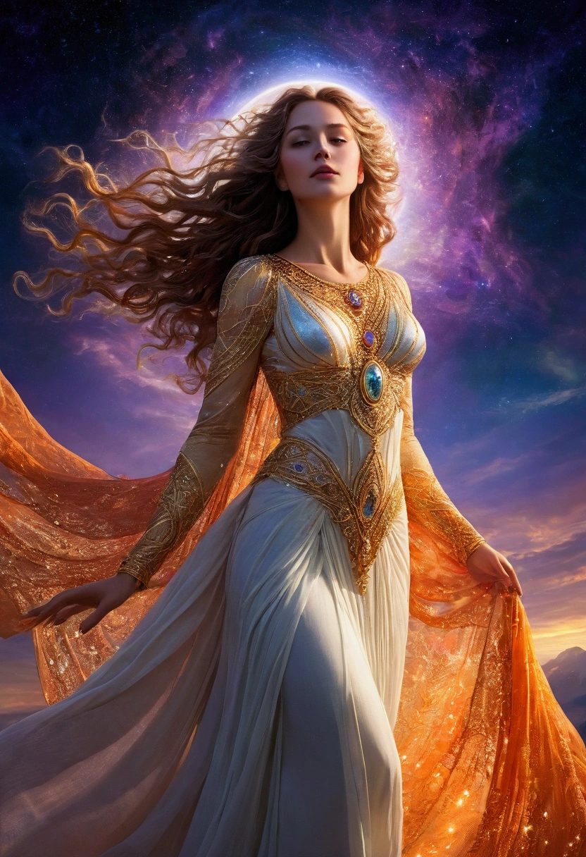 Venus, Goddess of beauty，A sea of illusory stars，long and flowing hair，Fantastic colors，filmposter，8K，tmasterpiece，purple