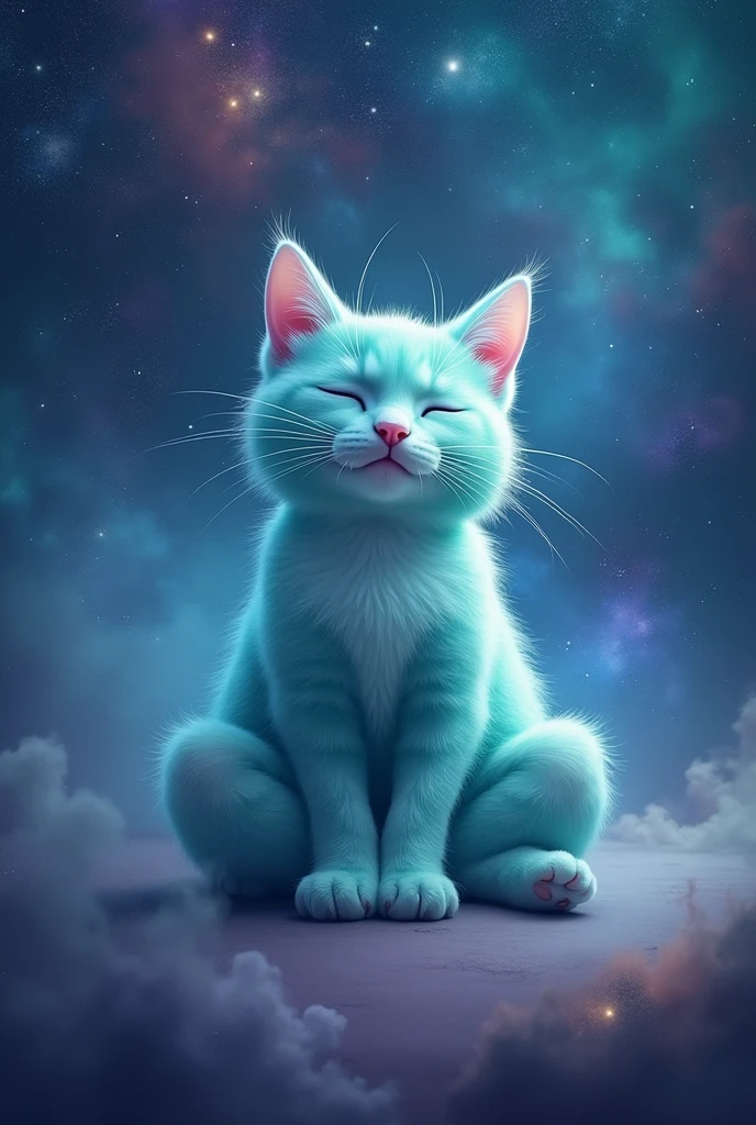 High quality super cute turquoise cat background space, meditating cat em posição de lotus, meditating cat