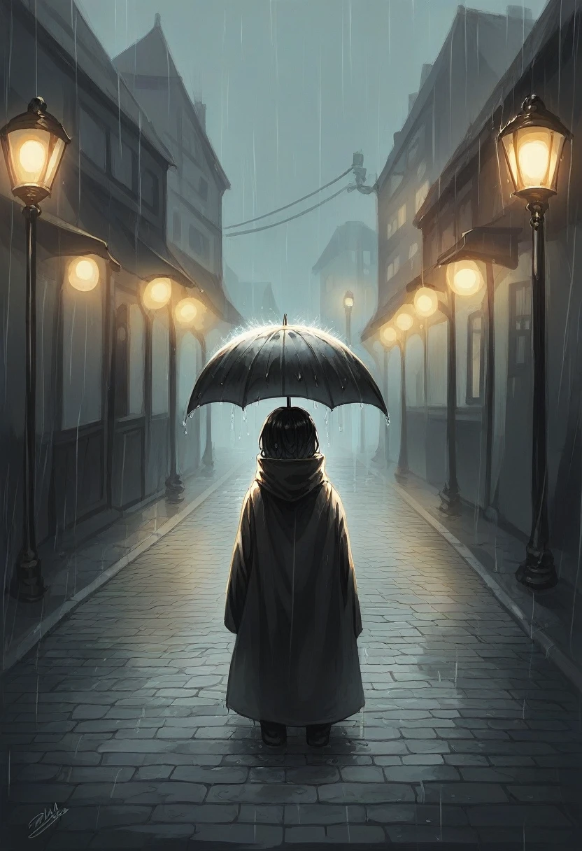 Here's a refined prompt that includes your preferences:
"A nighttime scene set during the rainy season. The image is mostly in black and white, but the focus is on a beautiful girl, who stands out in vibrant color. She is holding a large black umbrella, which shields her from the rain. The rest of the scene, including the wet cobblestone street, dim streetlights, and blurred background, remains in soft, muted tones to enhance the contrast. The rain falls gently, creating a serene and nostalgic atmosphere, with the girl’s colorful presence as the focal point, making the image both gorgeous and striking."