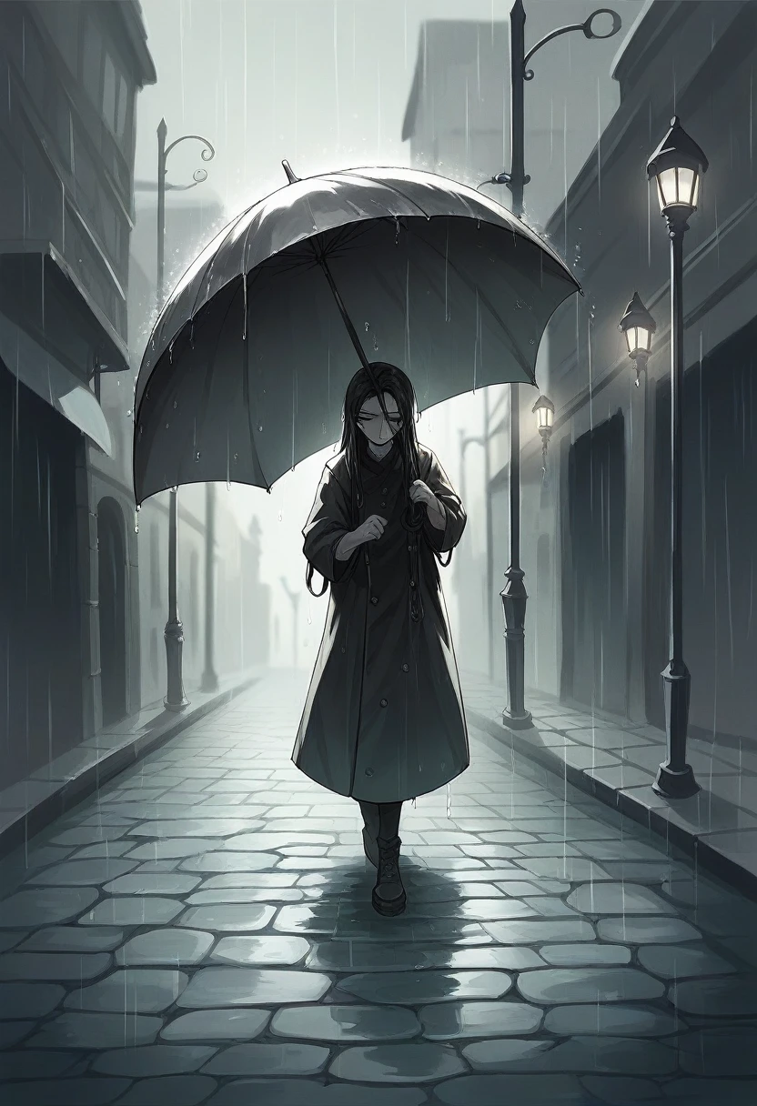 Here's a refined prompt that includes your preferences:

"A nighttime scene set during the rainy season. The image is mostly in black and white, but the focus is on a beautiful girl, who stands out in vibrant color. She is holding a large black umbrella, which shields her from the rain. The rest of the scene, including the wet cobblestone street, dim streetlights, and blurred background, remains in soft, muted tones to enhance the contrast. The rain falls gently, creating a serene and nostalgic atmosphere, with the girl’s colorful presence as the focal point, making the image both gorgeous and striking."