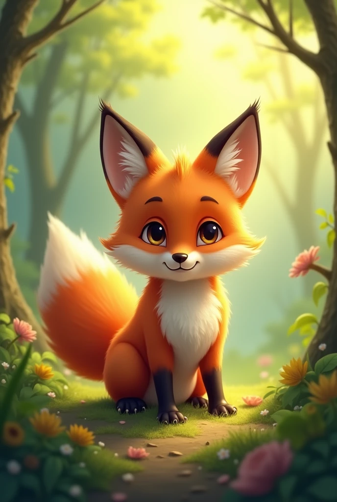 A cute brown fox ready to go hunting,hunting stance,Background morning forest,Cute realistic style