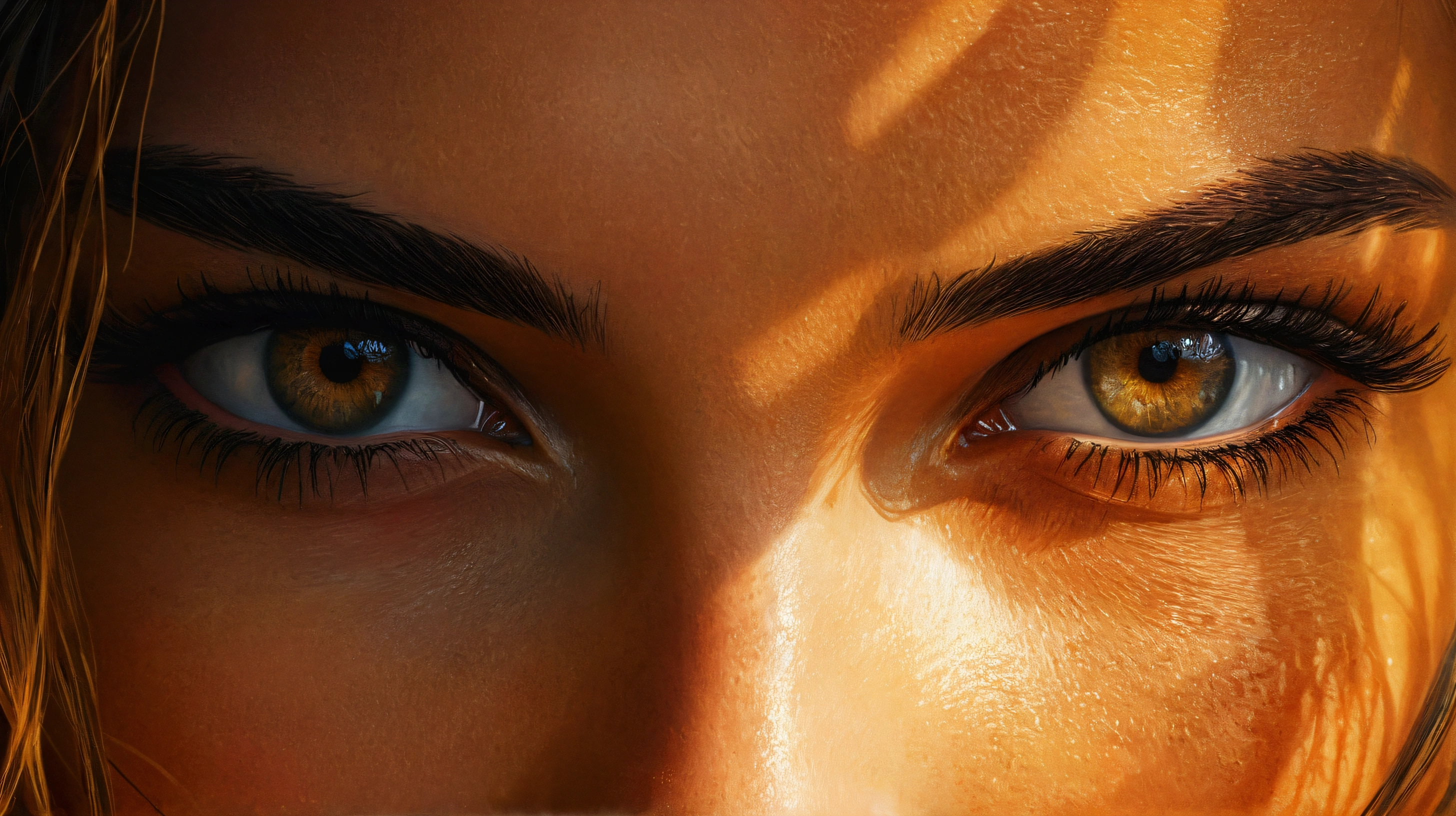 UHD ultra precise 8K digital copy of there is a close up of a woman's eyes with long hair, ultra realistic digital painting, detailed painting 4 k, hyperrealistic digital painting, photorealistic digital painting, realistic digital painting, focused amber eyes, hyper realistic digital painting, ultra detail. digital painting, highly realistic digital art, wadim kashin. ultra realistic, realistic digital art 4k
