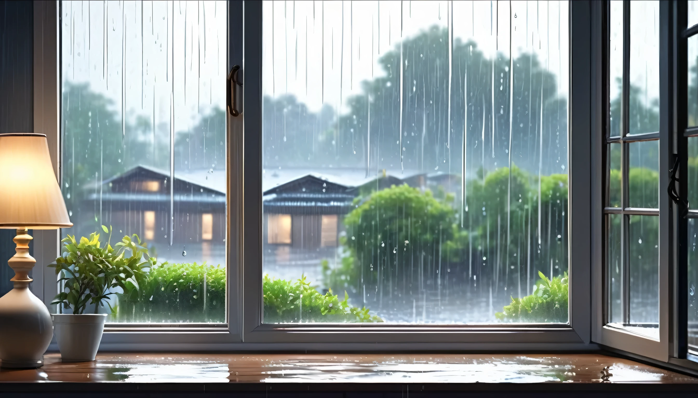 (Highest quality, realistic, high resolution:1.2),Raindrops falling on the window,Window with water drops,realistic rain,Beautiful window view,Blurred background through window,soft natural light,realistic rain effect,The sound of light rain,Water flows down the window.,Fresh rain,Comfortable indoor atmosphere,A dimly lit room,Rainy day, relaxing,Relaxed atmosphere,Raindrops reflecting on the window,The refreshing scent of rain,Humidity on the window,Calm mood,Rainy cityscape outside the window,Quiet time,Water flows down the glass,The sound of rain is calming.,Humidity in the air,Pleasant rain,Close-up of raindrops,Silent meditation,Atmosphere on a rainy day,Water flows down the glass pane,Delicate rain pattern,A landscape with gentle rain,Atmosphere during the rainy season,Comfortable indoor atmosphere,Window view when it&#39;s raining,A relaxing storm,Raindrops create patterns,It&#39;s drizzling rain.,Relaxing rain sounds