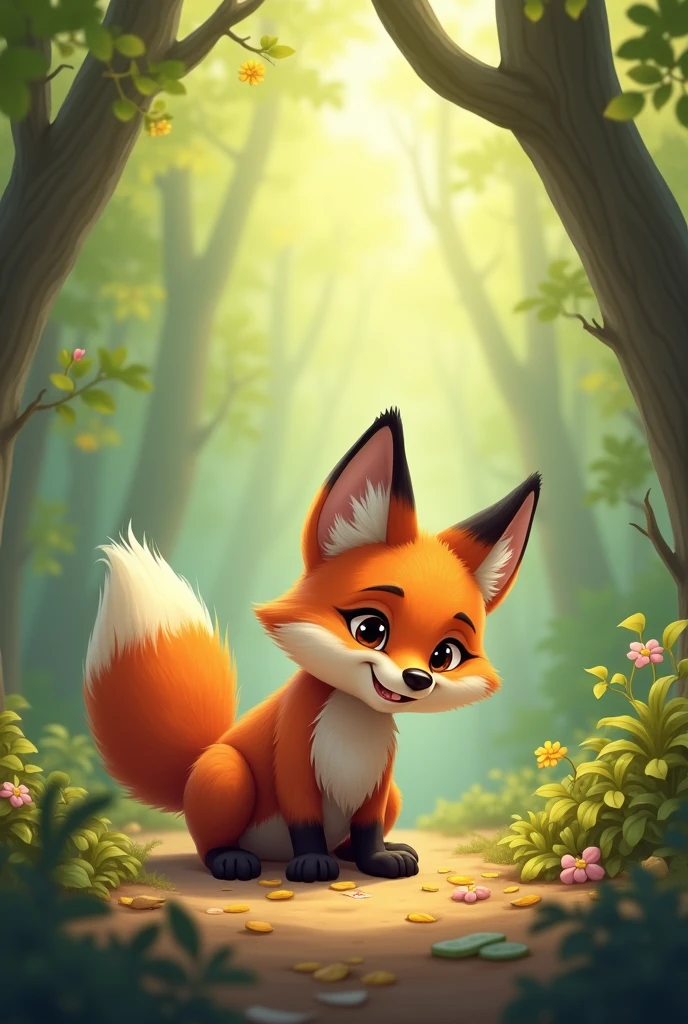 A brown fox getting ready to hunt,cute,hunting mode,Background morning forest,cute寫實風格