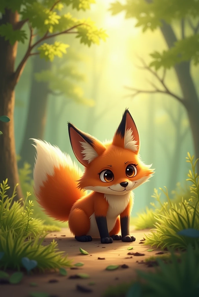 A brown fox getting ready to hunt,cute,hunting mode,Background morning forest,cute寫實風格