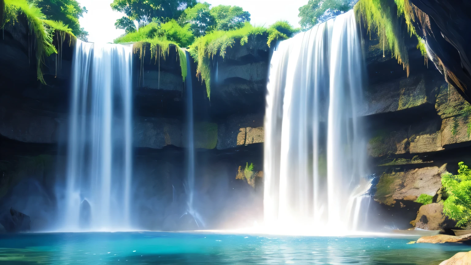 Rainbow Mist Waterfall、Fantasy and beautiful scenery、Fantasy、8ก,Realistic water splash、Delicate and realistic
