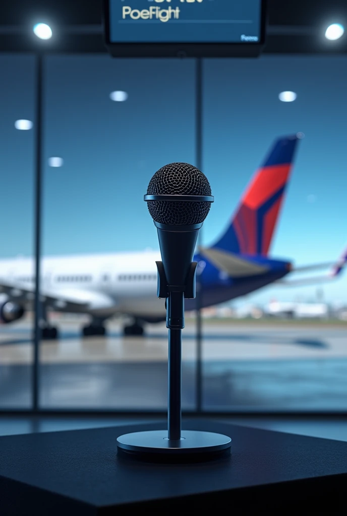 Microphone with airplane with name on screen PODAVIATION