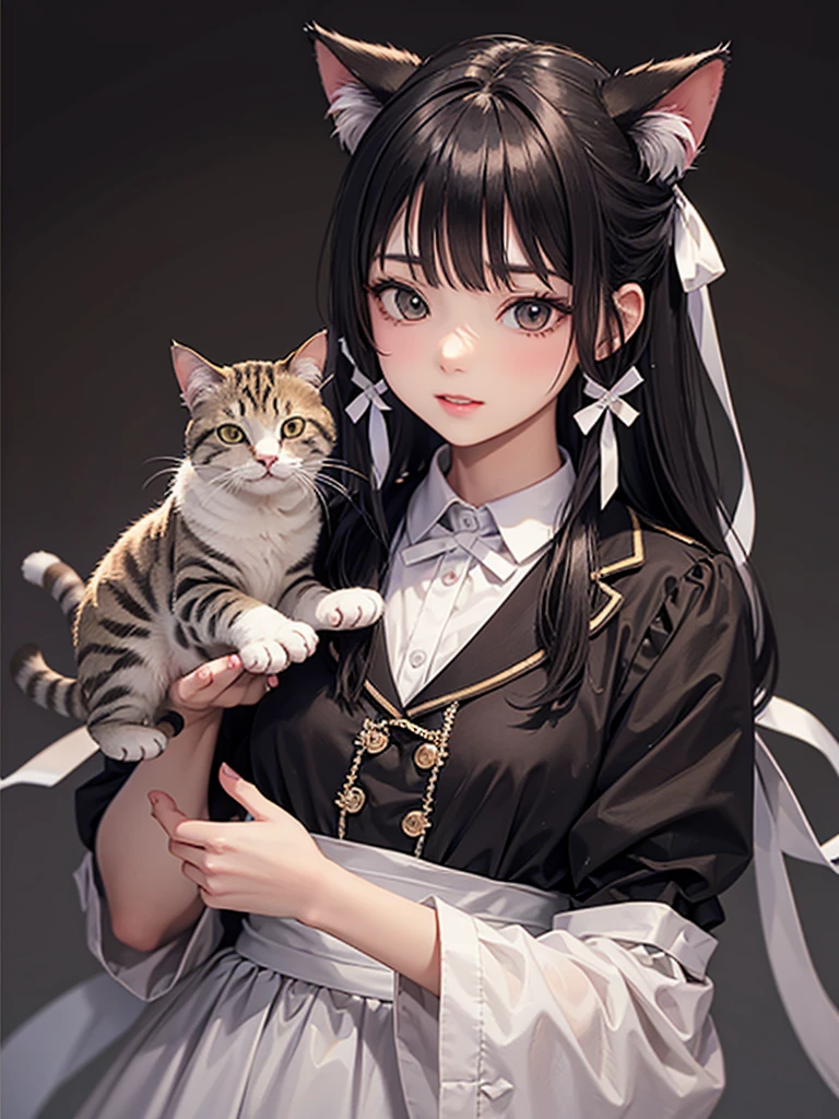Cat with white ribbon