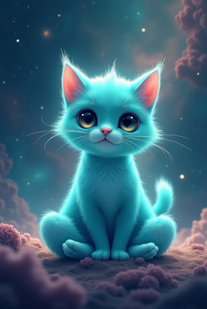 High quality super cute turquoise cat background space, meditating cat em posição de lotus, meditating cat, olhos grandes e brilhantes