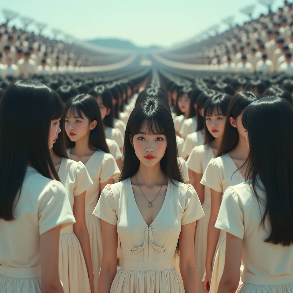 (((((Japanese Clone girls=Myself)))))), (((Best Super High quality Myself Clone girls Raw Photography Art))), (16K, Highest quality, Ultra-high resolution, RAW Photos), (((It&#39;s so unrealistic., With unparalleled depiction, With an unfathomable sight, An unprecedented and shocking worldview, Clone girls in a world of mass reproduction, Ultra-realistic))), (((Japanese, woman, 20yo, Saito-Asuka))), (Small face, ((Thick black hair, Semi-long hair))), ((V-neck short-sleeve dress)), (((((Very detailed美しい女体, Accurate body structure, Very detailed完璧な, Super busty body with very large breasts, Clearly emphasizes cleavage))))), (((Dark Eyes, Mature face, Cute Smile, A gentle gaze))), (((Her happy and smiling expression is so cute))), ((((((((Very detailed分身増殖描写, ((1girl→Myself cloning→1,000,000,000,000,000,000,000,000,000,000,000,000,000,000,000,000,000,000,000,000Myself Clone girls)))))))))), ((((((((Very detailed, The precise depiction of the proliferation of Myself Clone girls, ((With the perfectly identical bodies of Myself clone girls, With the exact same face as the Myself clone girls, With the exact same hairstyle as the Myself clone girls, In the exact same clothes as the girls who are my clones, Perfectly the same height as the Myself clone girls, Super big breasts, just like the Myself clone girls)))))))))), (((Myself clone girls only))), (((Multiple pairs, Very detailed depiction, (Myself clone girls hug each other, Myself clone girls assemble, Fun conversations with fellow Myself clone girls, A fun conversation between Myself clone girls, Myself clone girls holding hands, Walking with lots of Myself clone girls, turn around, look at me, The approaching crowd of Myself)))), (((Everyone looks at the camera))), (((Unbelievably crowded, Transcendent Myself clone girls intimately, Countless Myself clone girls surround you in 360 degrees))), (Bright, soft sunlight), (((Very wide field of view, Very detailed, Detailed ultra-perspective depiction with clear depth, super wide view))), (((((Scenery with a steeply curving slope))))), (((Very photographic and detailed depiction, Myself clone girls will multiply infinitely and fill the surroundings from one side to the horizon with their bodies tightly packed together without any gaps., A scene of endless Myself clone girls, giving a happy vibe.))), (Focus on the average value of the image)
