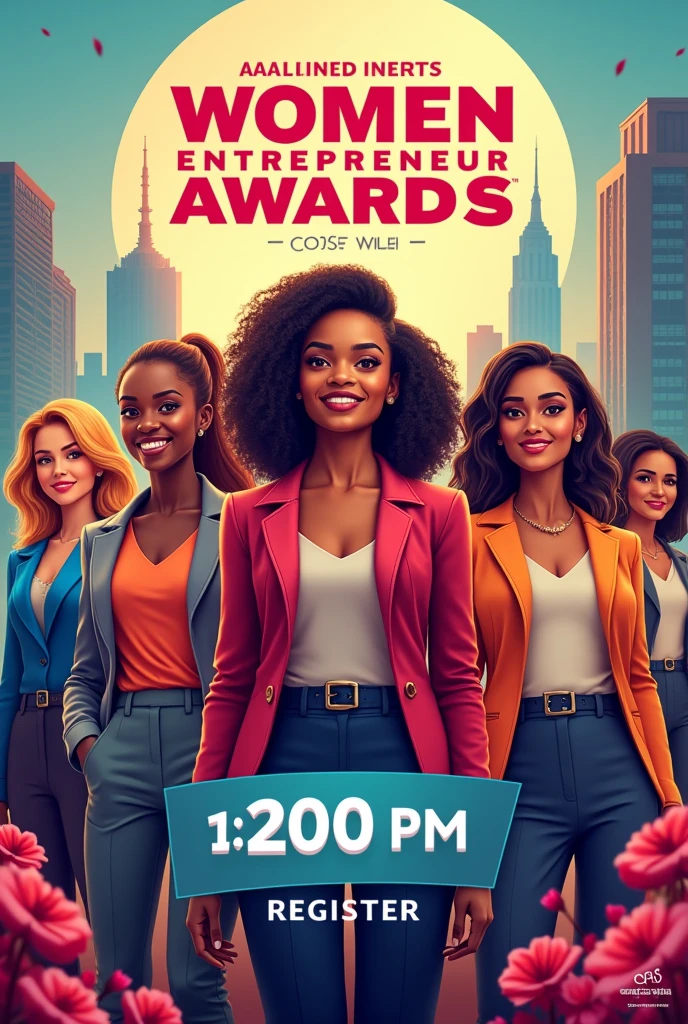 Create a poster give the title of the poster Is WOMEN ENTREPRENEUR AWARDS . ONLY 5 DAYS LEFT TO REGISTER CELEBRATE WITH US BY SECURING YOUR SPOT TODAY . Realistic style