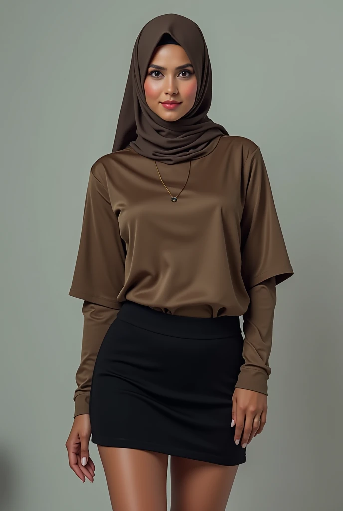 Malaysia,Muslim women,scarf,Black skirt,Ultra-high-definition images,chest,Upper body down,reality,Unbutton,Cleavage,Reality,Standing,Good shape,Short-sleeved clothes,Sexy,Thin clothes,,Thin hijab,Long legs,,Positive direction,Facing the camera,Cleavage,chest部,underwear,Short skirt