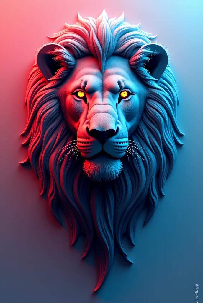 Logo of a lion with shadows Let the reliefs be from pink to blue Let it not be colored Leave the eyes orange