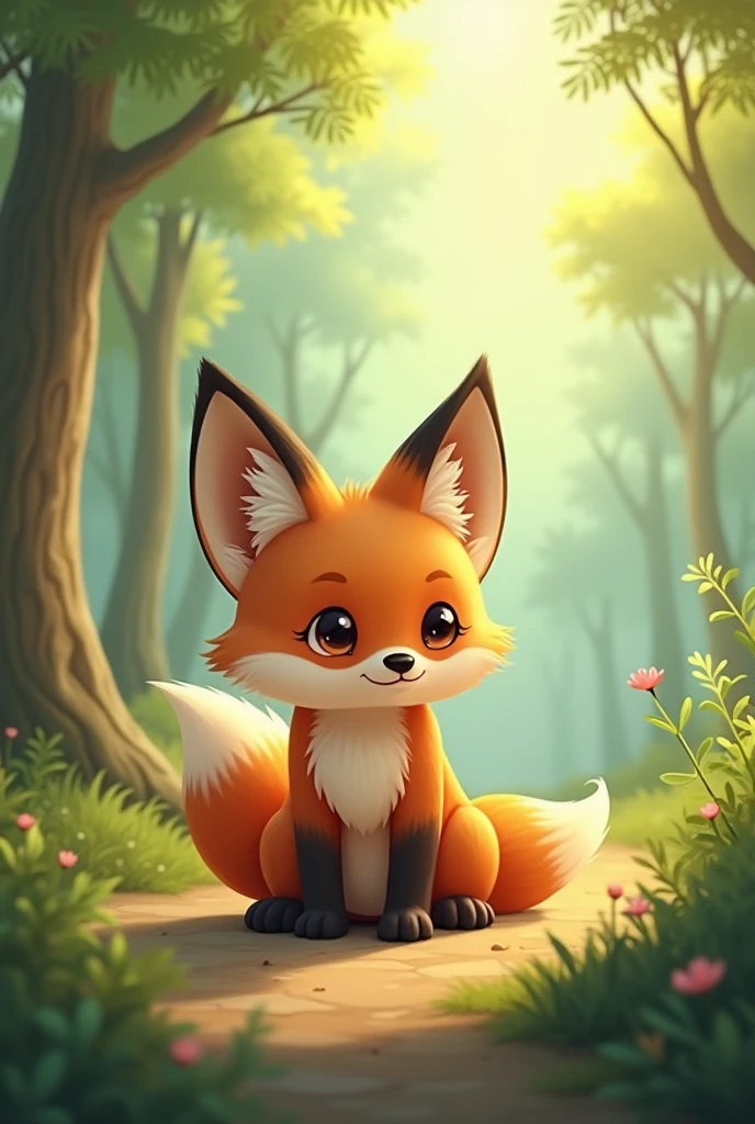 A brown fox getting ready to hunt,Cute and realistic,Preparing for hunting,Background morning forest,Cute and realistic風格