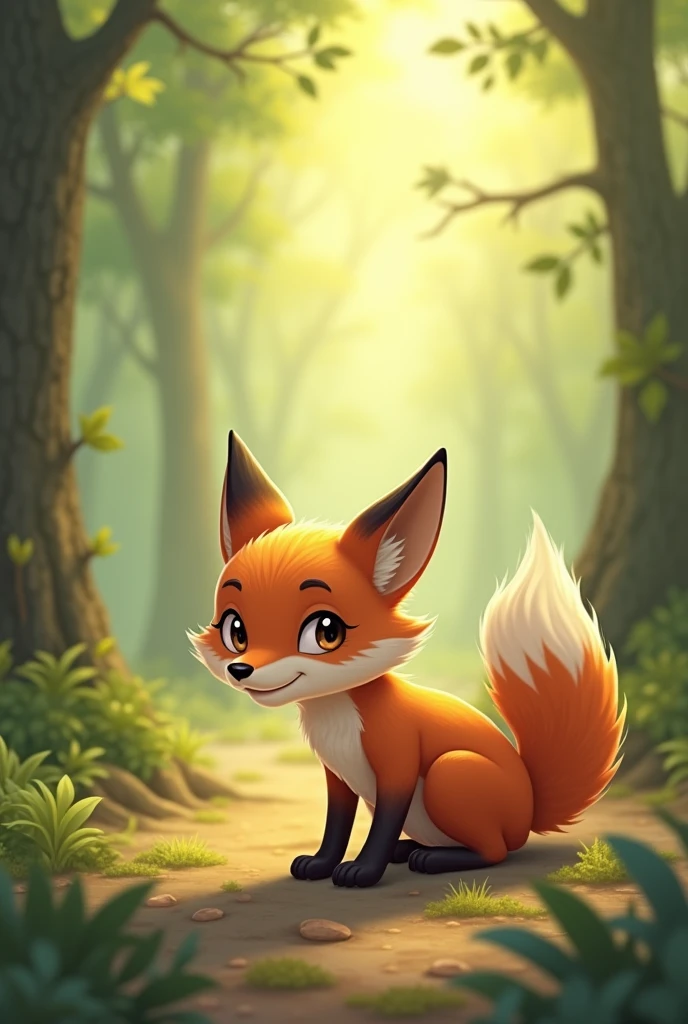 A brown fox getting ready to hunt,Cute and realistic,Preparing for hunting,Background morning forest,Cute and realistic風格