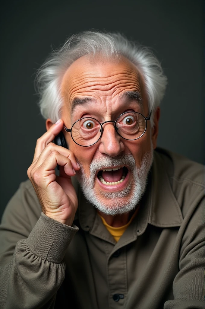 Image of an elderly uncle listening loudly with his hand on his ear.