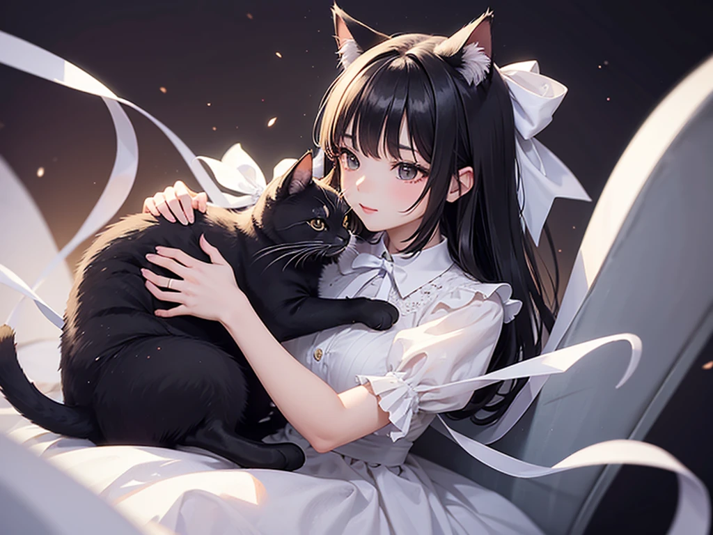 Cat with white ribbon