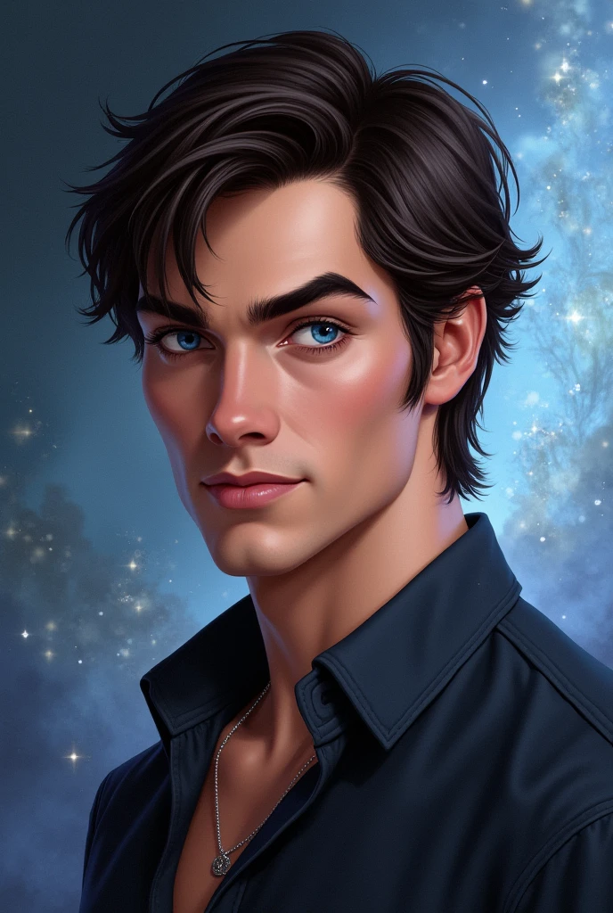 Damon Salvatore or Ian Somerhalder with blue eyes in Disney character (face-shoulder image)