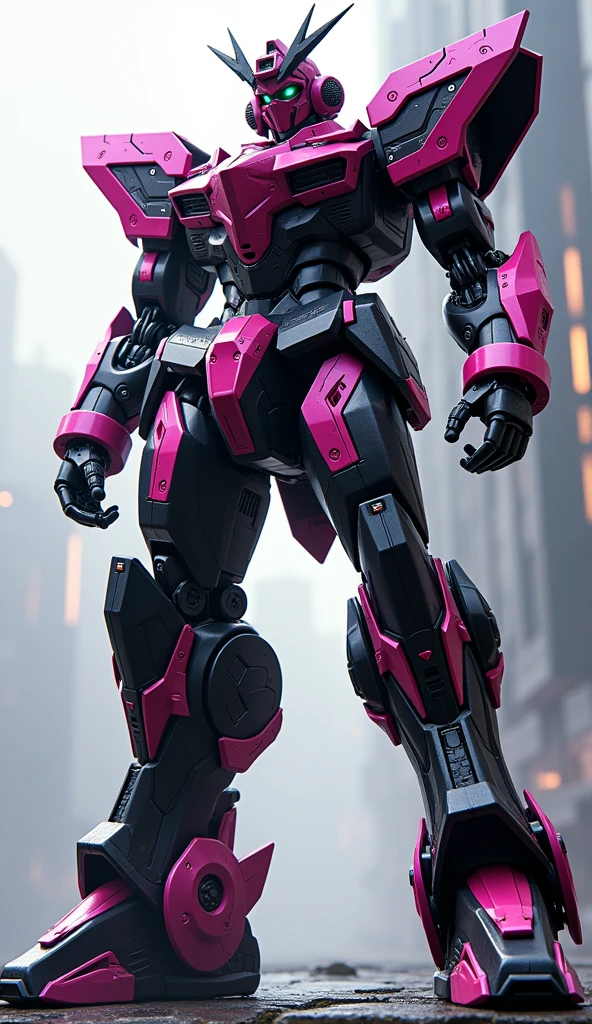 Full body image of a black and pink super robot