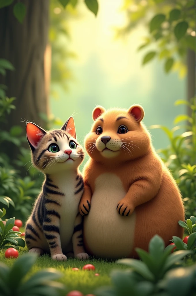 A cat and a capybara