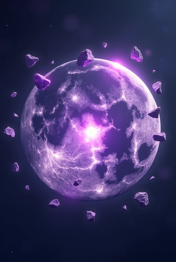  The icon is an image of the moon., but not in the usual form. The moon is broken into several pieces, which hover around the central core, emitting a purple glow. You can add stars or galaxies to the background., to enhance the space theme.