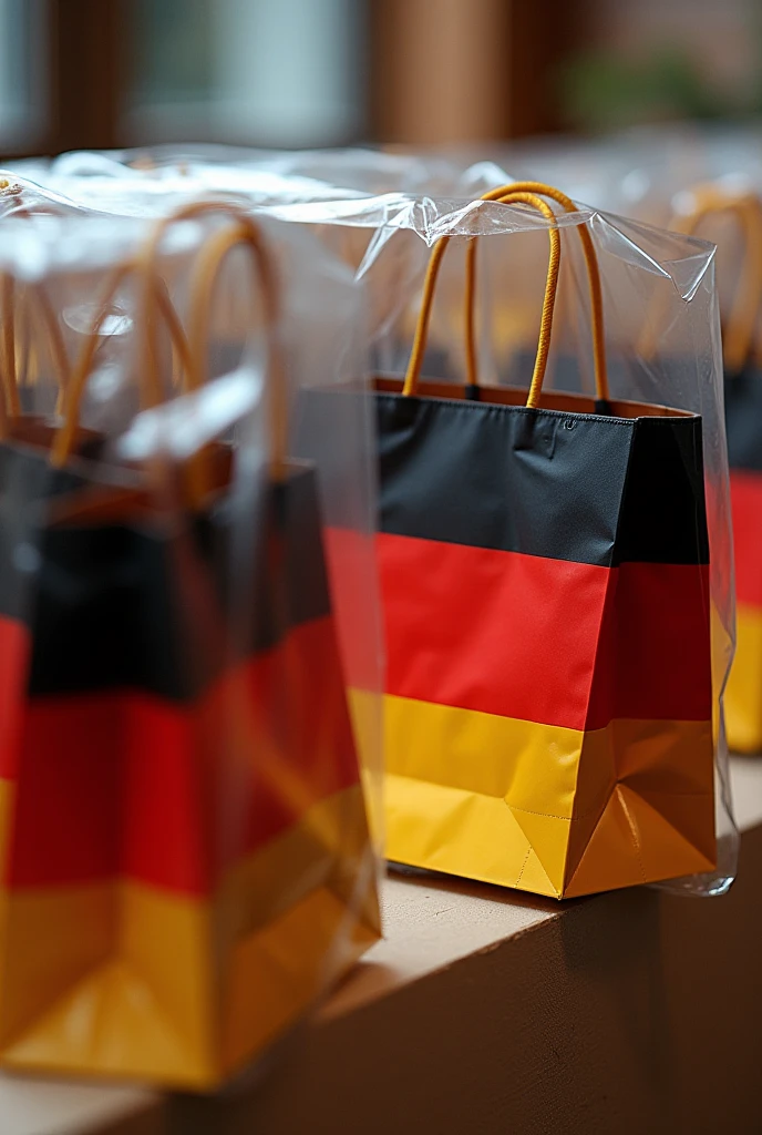 German flag colours shopping bags packing in plastic