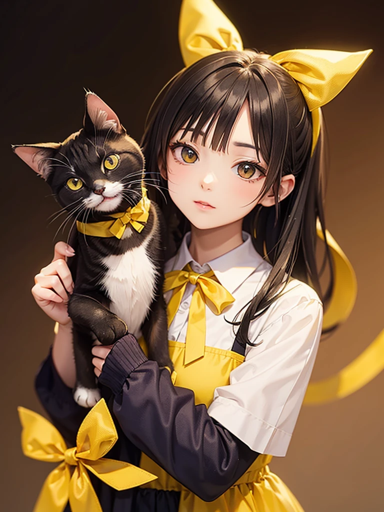 Cat with yellow ribbon