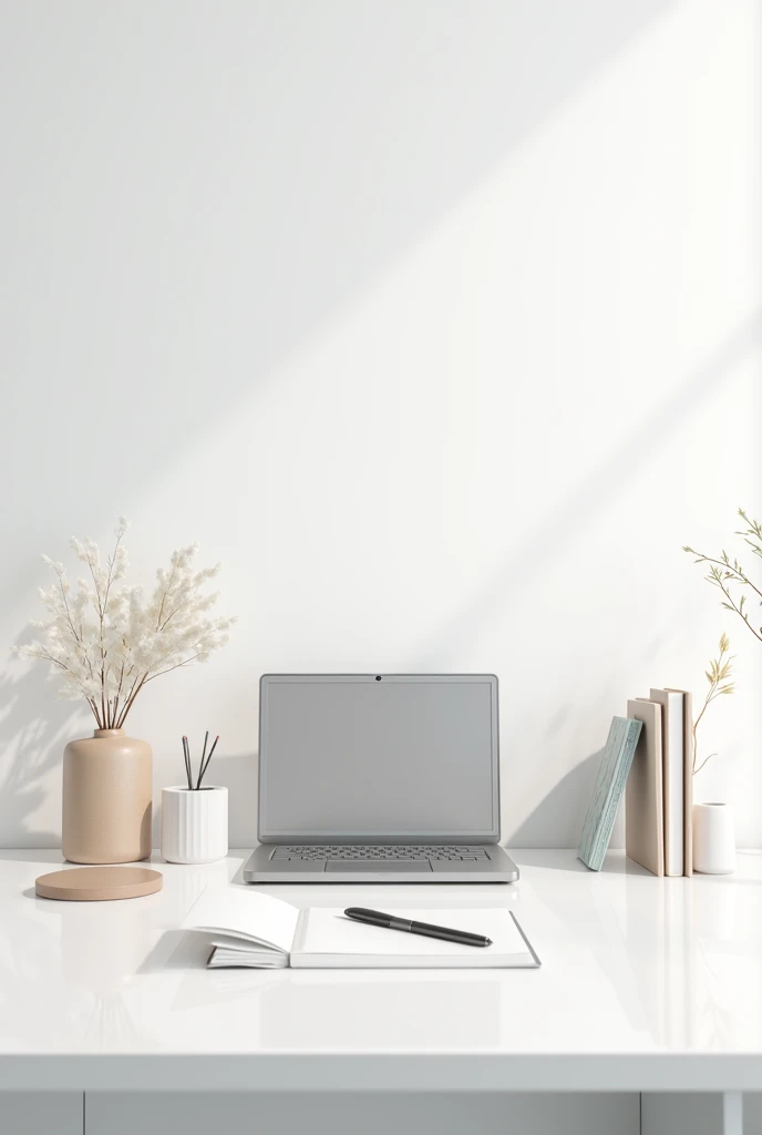 White background which have books document nd laptop