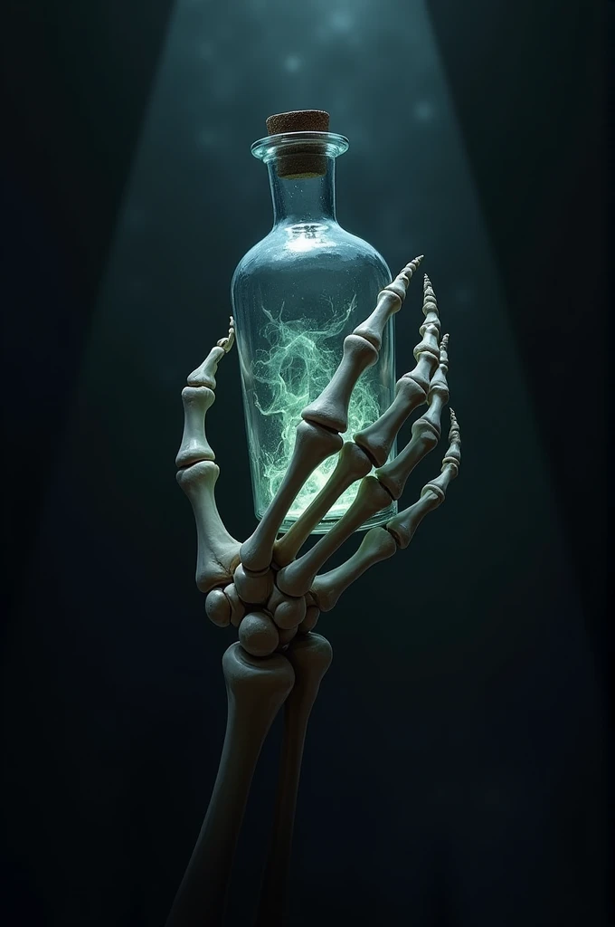 Skeleton hand holding a bottle