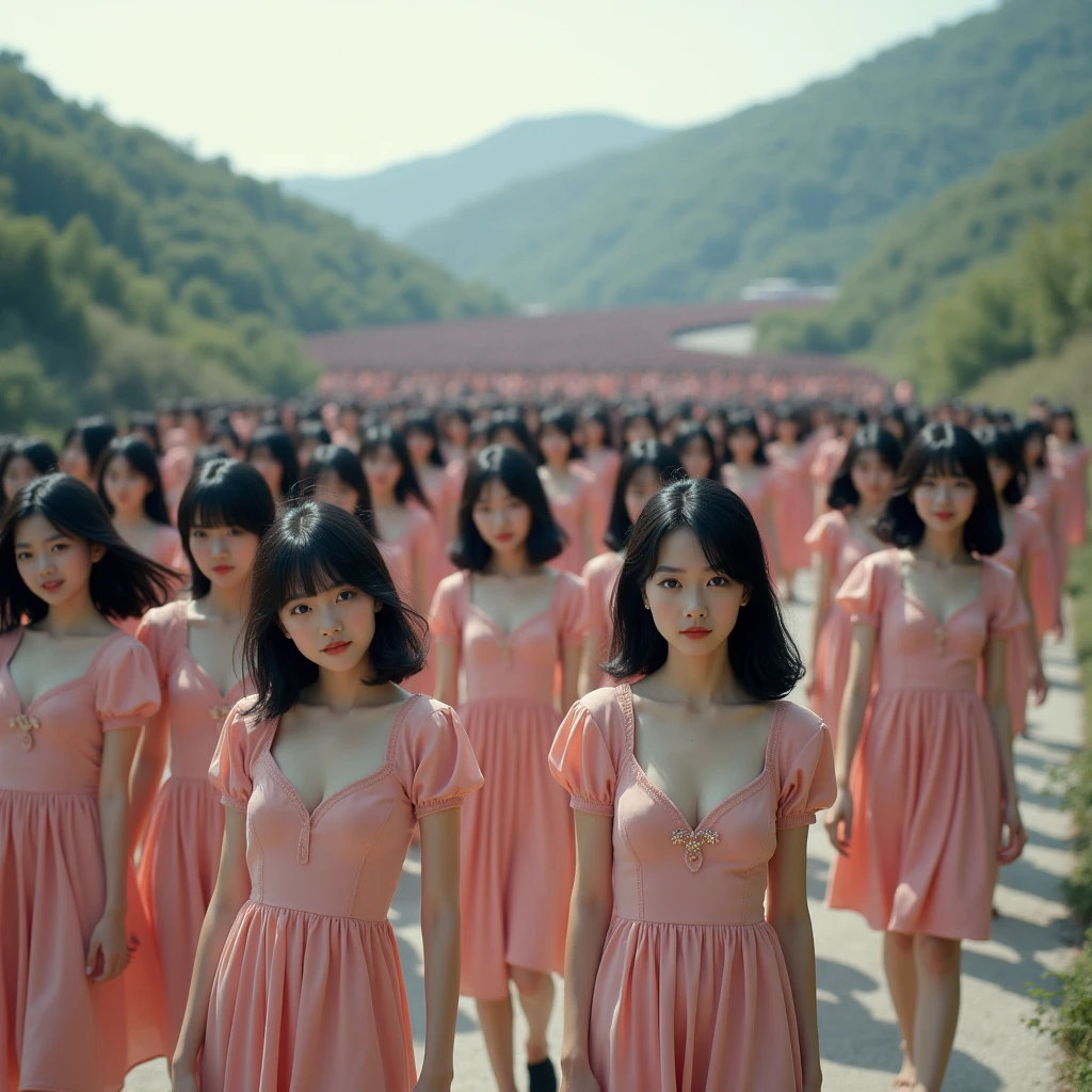 (((((Japanese Clone girls=Myself)))))), (((Best Super High quality Myself Clone girls Raw Photography Art))), (16K, Highest quality, Ultra-high resolution, RAW Photos), (((It's so unrealistic., With unparalleled depiction, With an unfathomable sight, An unprecedented and shocking worldview, Clone girls in a world of mass reproduction, Ultra-realistic))), (((Japanese, woman, 20yo, Saito-Asuka))), (Small face, ((Thick black hair, Semi-long hair))), ((V-neck short-sleeve dress)), (((((Very detailed美しい女体, Accurate body structure, Very detailed完璧な, Super busty body with very large breasts, Clearly emphasizes cleavage))))), (((Dark Eyes, Mature face, Cute Smile, A gentle gaze))), (((Her happy and smiling expression is so cute))), ((((((((Very detailed分身増殖描写, ((1girl→Myself cloning→1,000,000,000,000,000,000,000,000,000,000,000,000,000,000,000,000,000,000,000,000Myself Clone girls)))))))))), ((((((((Very detailed, The precise depiction of the proliferation of Myself Clone girls, ((With the perfectly identical bodies of Myself clone girls, With the exact same face as the Myself clone girls, With the exact same hairstyle as the Myself clone girls, In the exact same clothes as the girls who are my clones, Perfectly the same height as the Myself clone girls, Super big breasts, just like the Myself clone girls)))))))))), (((Myself clone girls only))), (((Multiple pairs, Very detailed depiction, (Myself clone girls hug each other, Myself clone girls assemble, Fun conversations with fellow Myself clone girls, A fun conversation between Myself clone girls, Myself clone girls holding hands, Walking with lots of Myself clone girls, turn around, look at me, The approaching crowd of Myself)))), (((Everyone looks at the camera))), (((Unbelievably crowded, Transcendent Myself clone girls intimately, Countless Myself clone girls surround you in 360 degrees))), (Bright, soft sunlight), (((Very wide field of view, Very detailed, Detailed ultra-perspective depiction with clear depth, super wide view))), (((((Scenery with a steeply curving slope))))), (((Very photographic and detailed depiction, Myself clone girls will multiply infinitely and fill the surroundings from one side to the horizon with their bodies tightly packed together without any gaps., A scene of endless Myself clone girls, giving a happy vibe.))), (Focus on the average value of the image)