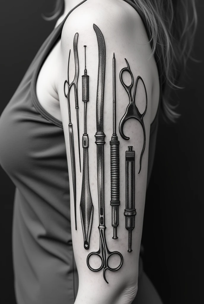 A tattoo with surgical instruments