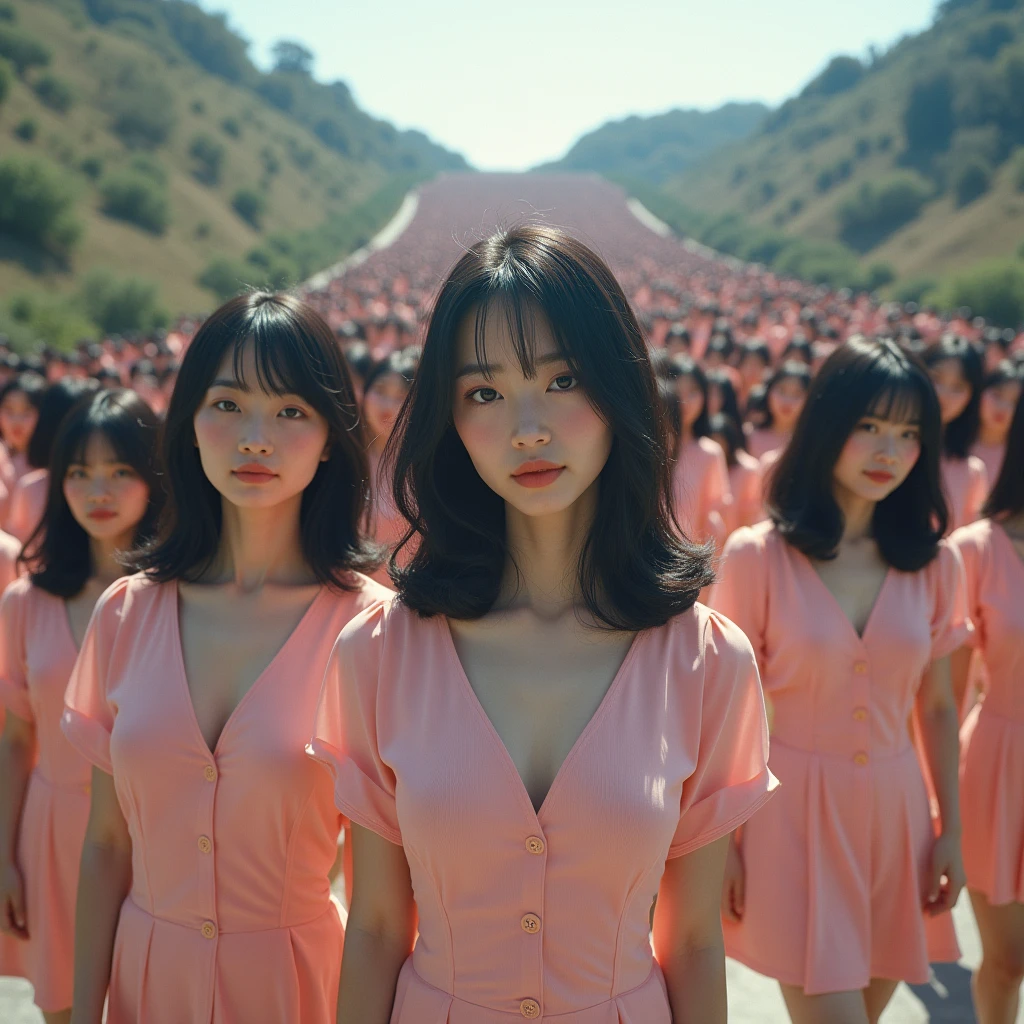 (((((Japanese Clone girls=Myself)))))), (((Best Super High quality Myself Clone girls Raw Photography Art))), (16K, Highest quality, Ultra-high resolution, RAW Photos), (((It&#39;s so unrealistic., With unparalleled depiction, With an unfathomable sight, An unprecedented and shocking worldview, Clone girls in a world of mass reproduction, Ultra-realistic))), (((Japanese, woman, 20yo, Saito-Asuka))), (Small face, ((Thick black hair, Semi-long hair))), ((V-neck short-sleeve dress)), (((((Very detailed美しい女体, Accurate body structure, Very detailed完璧な, Super busty body with very large breasts, Clearly emphasizes cleavage))))), (((Dark Eyes, Mature face, Cute Smile, A gentle gaze))), (((Her happy and smiling expression is so cute))), ((((((((Very detailed分身増殖描写, ((1girl→Myself cloning→1,000,000,000,000,000,000,000,000,000,000,000,000,000,000,000,000,000,000,000,000Myself Clone girls)))))))))), ((((((((Very detailed, The precise depiction of the proliferation of Myself Clone girls, ((With the perfectly identical bodies of Myself clone girls, With the exact same face as the Myself clone girls, With the exact same hairstyle as the Myself clone girls, In the exact same clothes as the girls who are my clones, Perfectly the same height as the Myself clone girls, Super big breasts, just like the Myself clone girls)))))))))), (((Myself clone girls only))), (((Multiple pairs, Very detailed depiction, (Myself clone girls hug each other, Myself clone girls assemble, Fun conversations with fellow Myself clone girls, A fun conversation between Myself clone girls, Myself clone girls holding hands, Walking with lots of Myself clone girls, turn around, look at me, The approaching crowd of Myself)))), (((Everyone looks at the camera))), (((Unbelievably crowded, Transcendent Myself clone girls intimately, Countless Myself clone girls surround you in 360 degrees))), (Bright, soft sunlight), (((Very wide field of view, Very detailed, Detailed ultra-perspective depiction with clear depth, super wide view))), (((((Scenery with a steeply curving slope))))), (((Very photographic and detailed depiction, Myself clone girls will multiply infinitely and fill the surroundings from one side to the horizon with their bodies tightly packed together without any gaps., A scene of endless Myself clone girls, giving a happy vibe.))), (Focus on the average value of the image)
