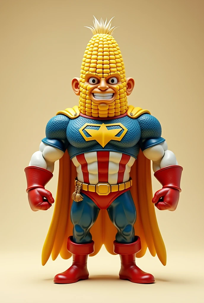 I want an image of a corn superhero dressed but with a corn body and that is a small avatar like Captain America
