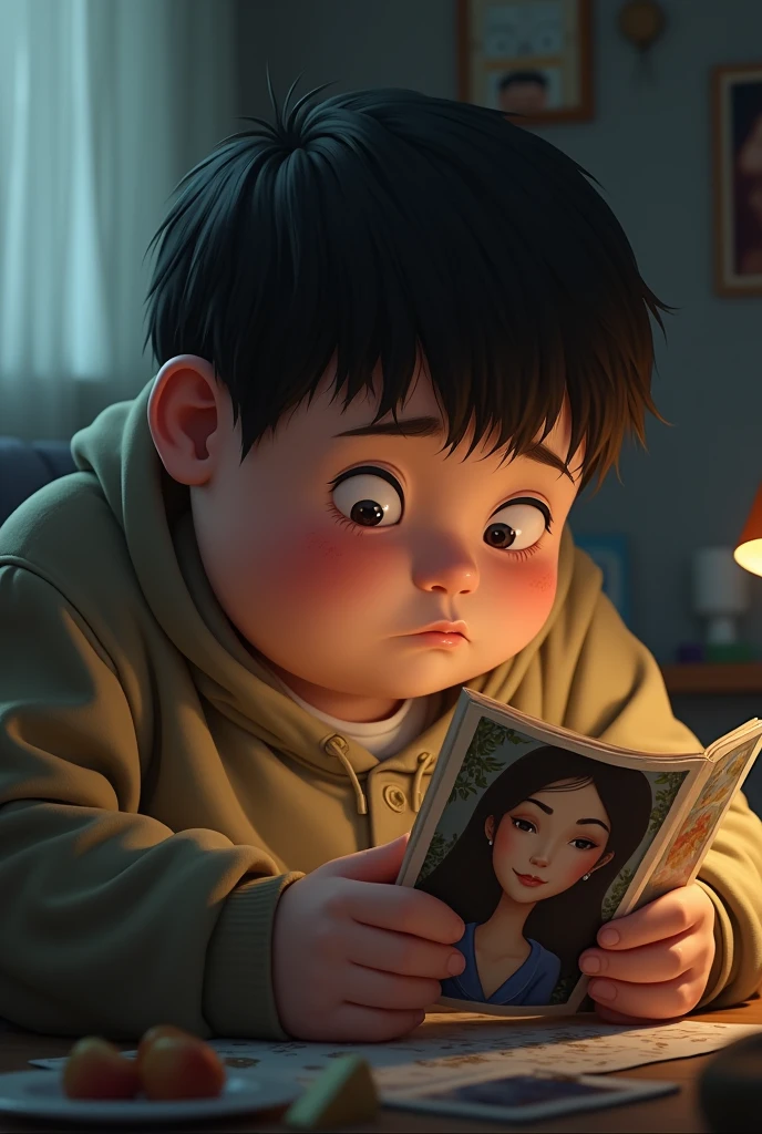 "Write a story about a chubby  who is feeling very sad because he misses his mother. He looks at old photos of her and remembers the warm hugs and kind words she used to give him. Describe how he tries to comfort himself and what he does to feel closer to her, even though she is far away."




Jangan bagikan info sensitif. Obrolan mungki