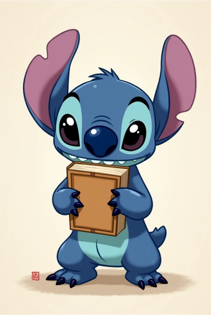 Image of Stich drawing with notebook in hand
