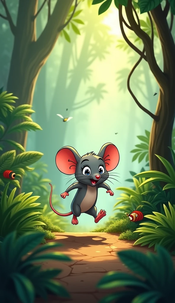 The mouse quickly runs away into the jungle.
Show as cartoons