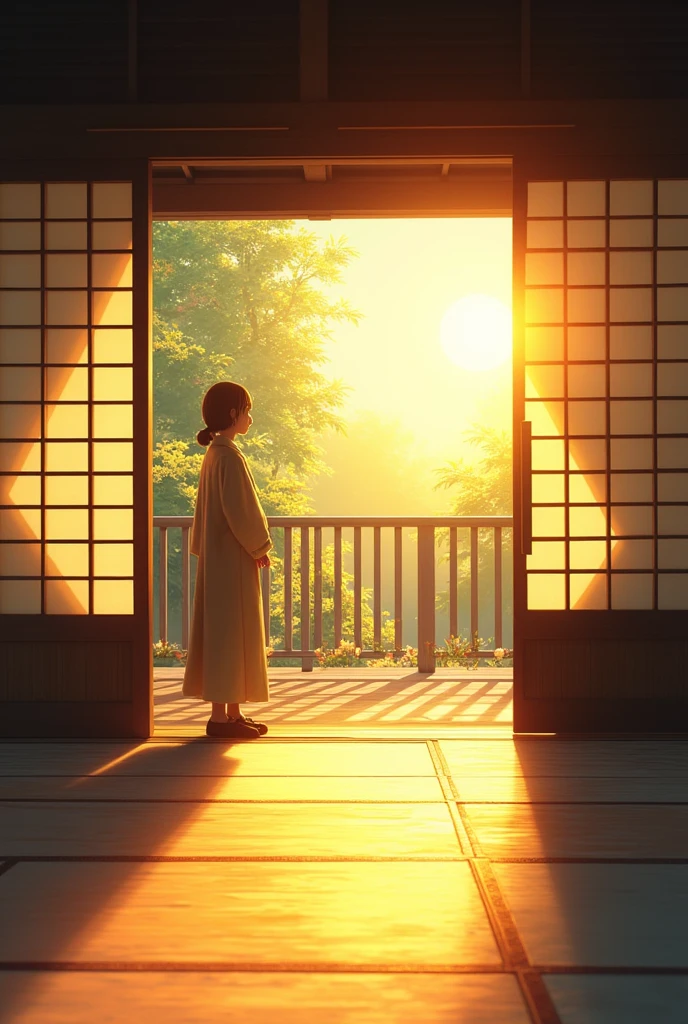 A moment on a Japanese veranda as the strong, brilliant summer sunlight pours into the room。