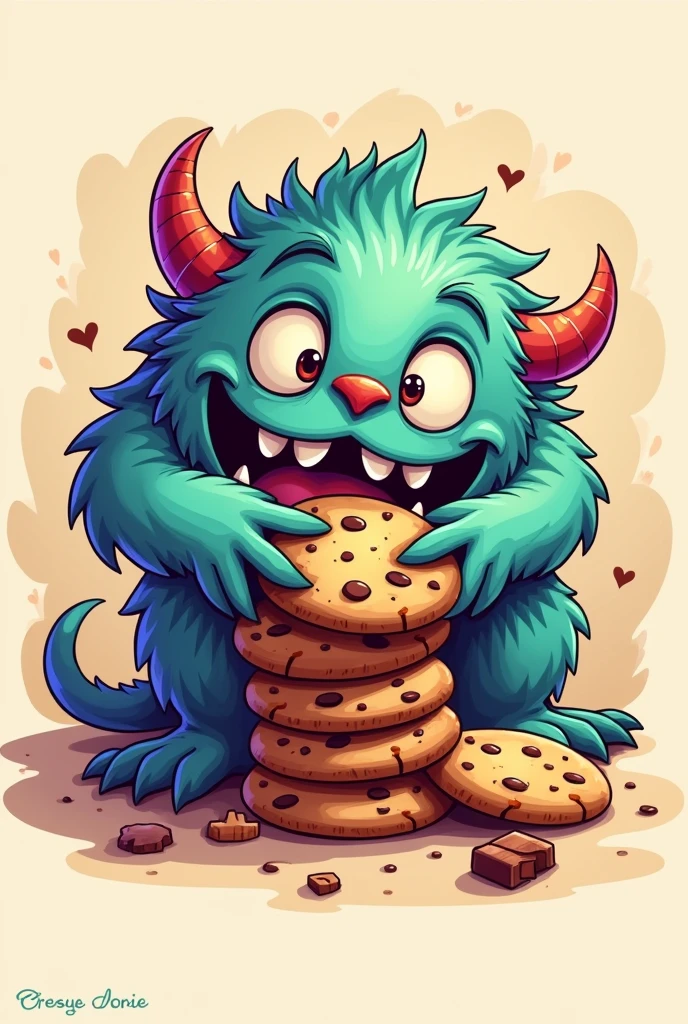 Monster eats cookies logo for different creative pastry shop