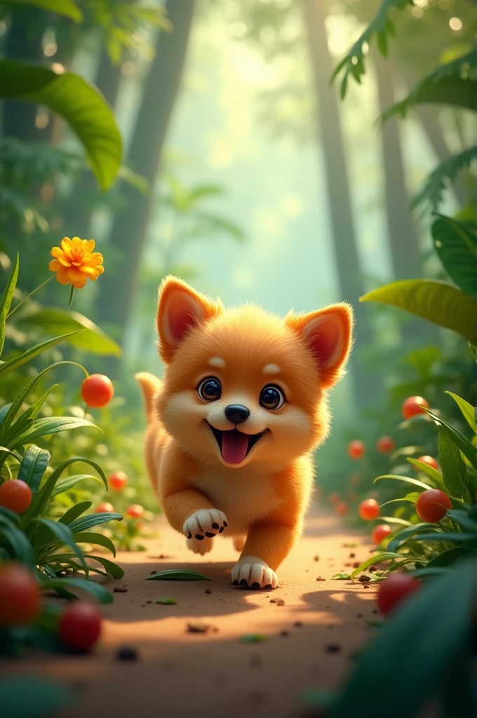 Cute Dog play with jungle