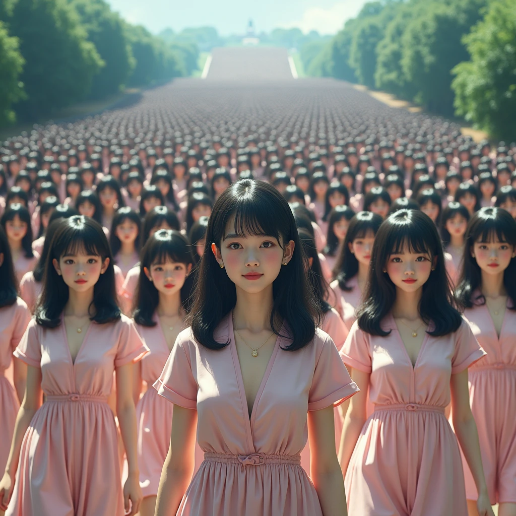 (((((Japanese Clone girls=Myself)))))), (((Best Super High quality Myself Clone girls Raw Photography Art))), (16K, Highest quality, Ultra-high resolution, RAW Photos), (((It&#39;s so unrealistic., With unparalleled depiction, With an unfathomable sight, An unprecedented and shocking worldview, Clone girls in a world of mass reproduction, Ultra-realistic))), (((Japanese, woman, 20yo, Saito-Asuka))), (Small face, ((Thick black hair, Semi-long hair))), ((V-neck short-sleeve dress)), (((((Very detailed美しい女体, Accurate body structure, Very detailed完璧な, Super busty body with very large breasts, Clearly emphasizes cleavage))))), (((Dark Eyes, Mature face, Cute Smile, A gentle gaze))), (((Her happy and smiling expression is so cute))), ((((((((Very detailed分身増殖描写, ((1girl→Myself cloning→1,000,000,000,000,000,000,000,000,000,000,000,000,000,000,000,000,000,000,000,000Myself Clone girls)))))))))), ((((((((Very detailed, The precise depiction of the proliferation of Myself Clone girls, ((With the perfectly identical bodies of Myself clone girls, With the exact same face as the Myself clone girls, With the exact same hairstyle as the Myself clone girls, In the exact same clothes as the girls who are my clones, Perfectly the same height as the Myself clone girls, Super big breasts, just like the Myself clone girls)))))))))), (((Myself clone girls only))), (((Multiple pairs, Very detailed depiction, (Myself clone girls hug each other, Myself clone girls assemble, Fun conversations with fellow Myself clone girls, A fun conversation between Myself clone girls, Myself clone girls holding hands, Walking with lots of Myself clone girls, turn around, look at me, The approaching crowd of Myself)))), (((Everyone looks at the camera))), (((Unbelievably crowded, Transcendent Myself clone girls intimately, Countless Myself clone girls surround you in 360 degrees))), (Bright, soft sunlight), (((Very wide field of view, Very detailed, Detailed ultra-perspective depiction with clear depth, super wide view))), (((((Scenery with a steeply curving slope))))), (((Very photographic and detailed depiction, Myself clone girls will multiply infinitely and fill the surroundings from one side to the horizon with their bodies tightly packed together without any gaps., A scene of endless Myself clone girls, giving a happy vibe.))), (Focus on the average value of the image)