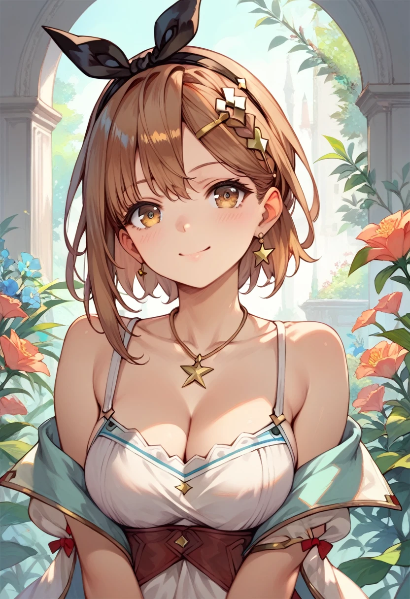 (score_8, score_8_up,masterpiece,highest quality,Perfect Anatomy,Exquisite detailed:1.3)(realistic:0.5)1 girl,ryza,cute face,busty(half closeeyes:0.3)