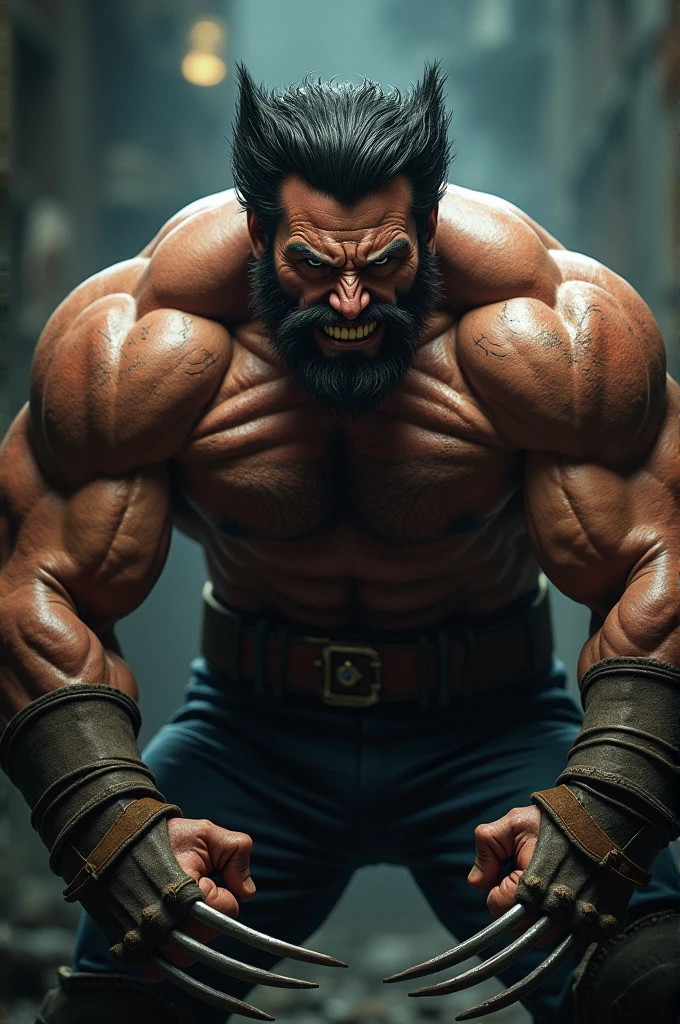 Wolverine dangerous looks looking, strong arms and chest